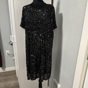 Elegant Black Sequin Midi Dress